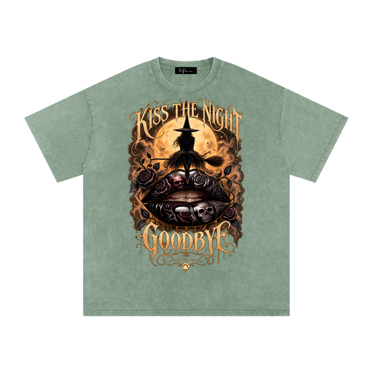 La Paw Inc. Kiss The Night Goodbye Snow Washed Oversized Cotton T-Shirt