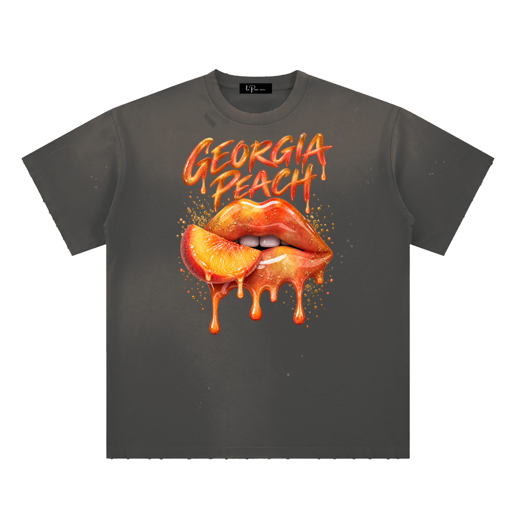 La Paw Inc. Georgia Peach Hand-Frayed Sunfade Paint Splatter T-Shirt