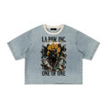 La Paw Inc. Unisex Vintage Wash Boxy Raw Hem Denim T-Shirt