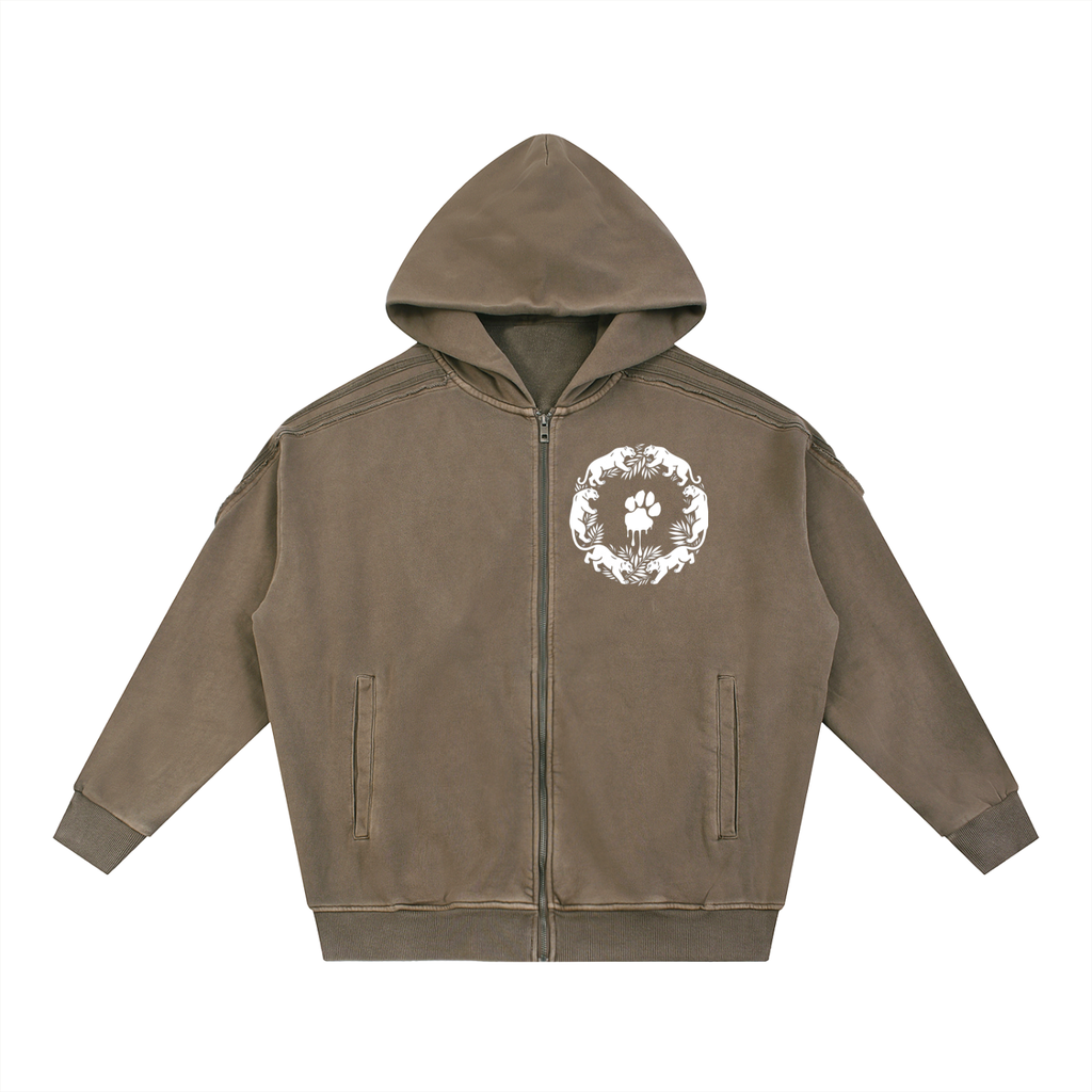 La Paw Inc. Paw Print Snow Washed Tape Raw Edge Zip Hoodie