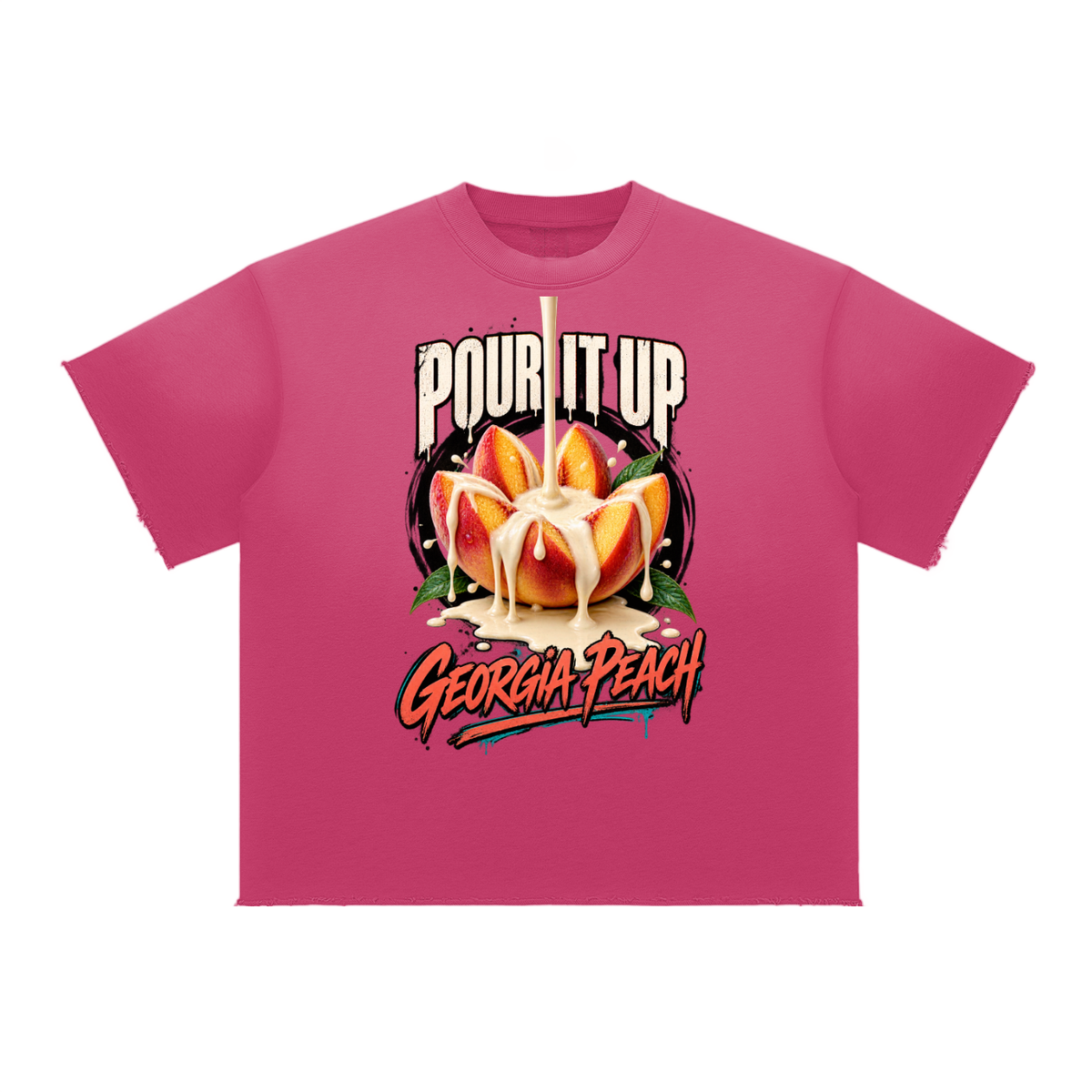 La Paw Inc. Pour It Up Georgia Peach  Sun Fade Raw Edge T-Shirt