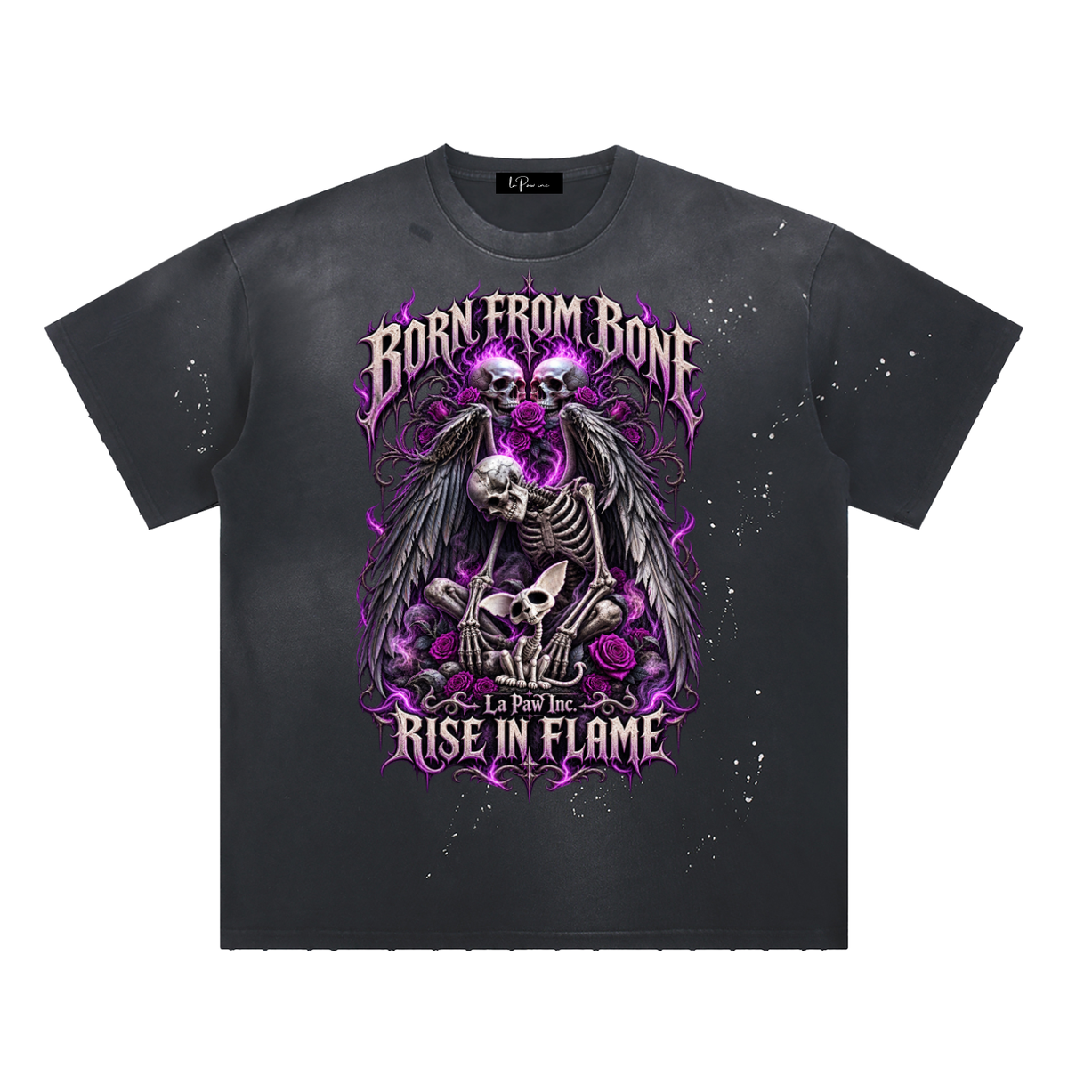 La Paw Inc. Born From Bones Hand-Frayed Sunfade Paint Splatter T-Shirt