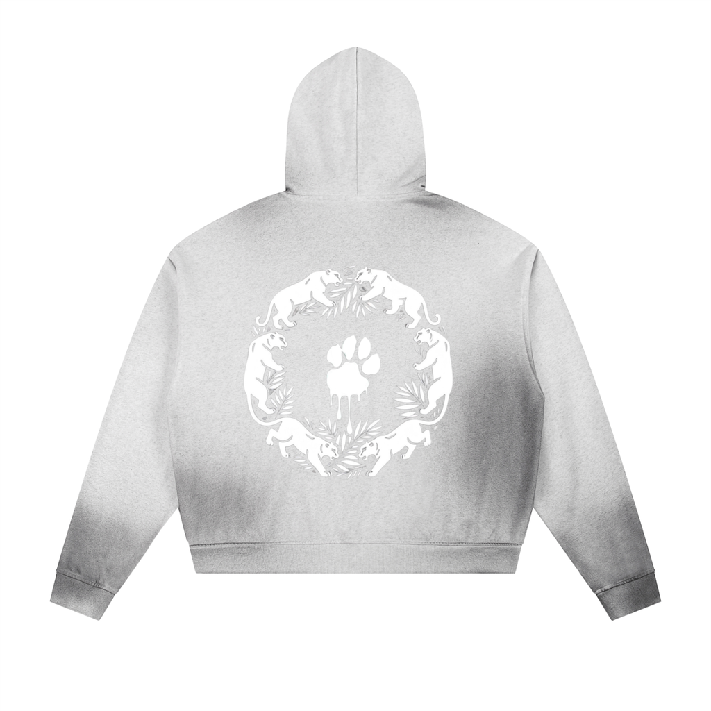 La Paw Inc. Paw Print Sun Fade Frayed Raw Edge Fleece Zip Hoodie
