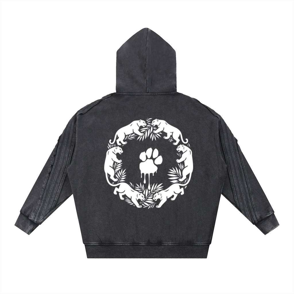 La Paw Inc. Paw Print Snow Washed Tape Raw Edge Zip Hoodie