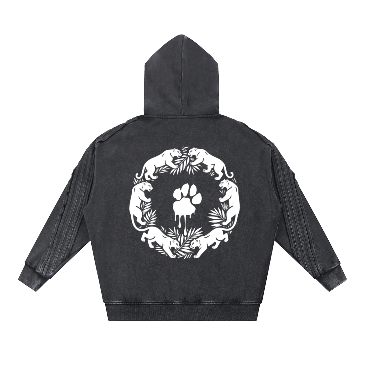 La Paw Inc. Paw Print Snow Washed Tape Raw Edge Zip Hoodie