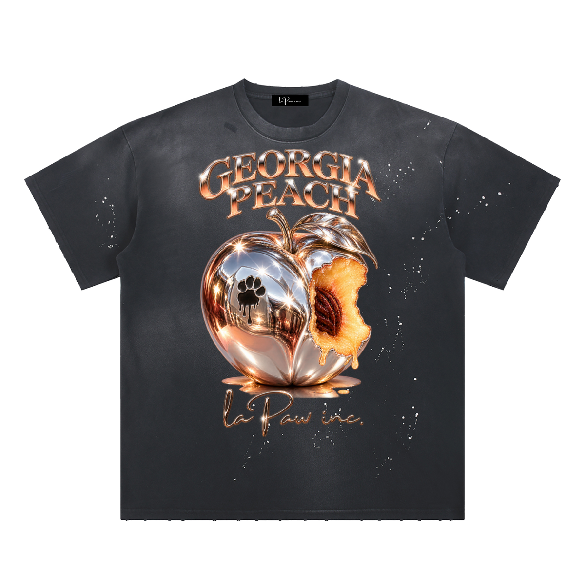 La Paw Inc. Georgia Peach Hand-Frayed Sunfade Paint Splatter T-Shirt