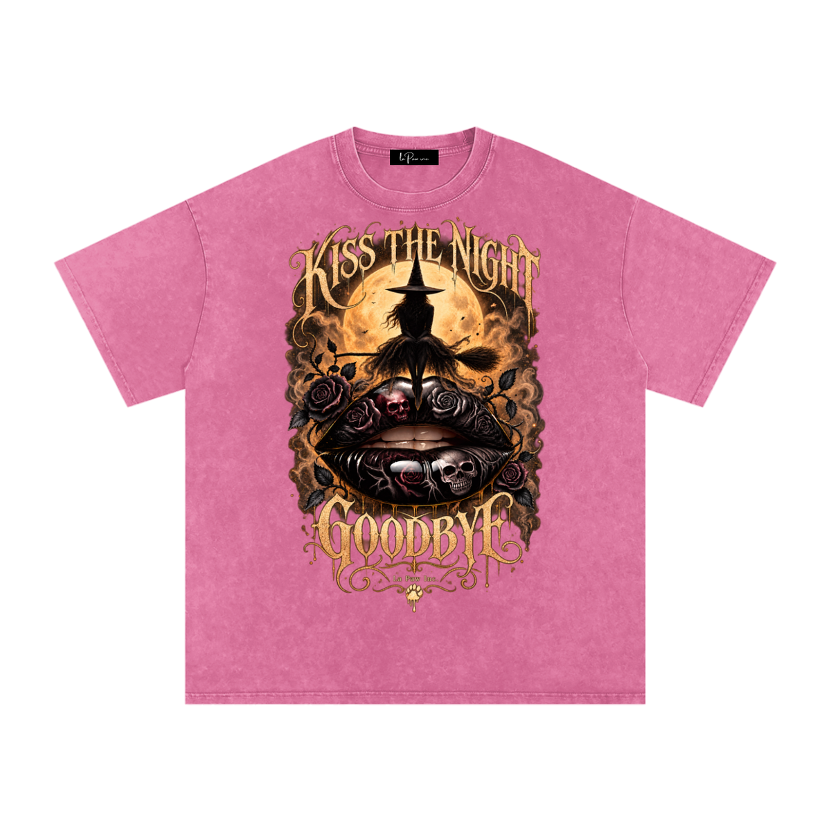 La Paw Inc. Kiss The Night Goodbye Snow Washed Oversized Cotton T-Shirt
