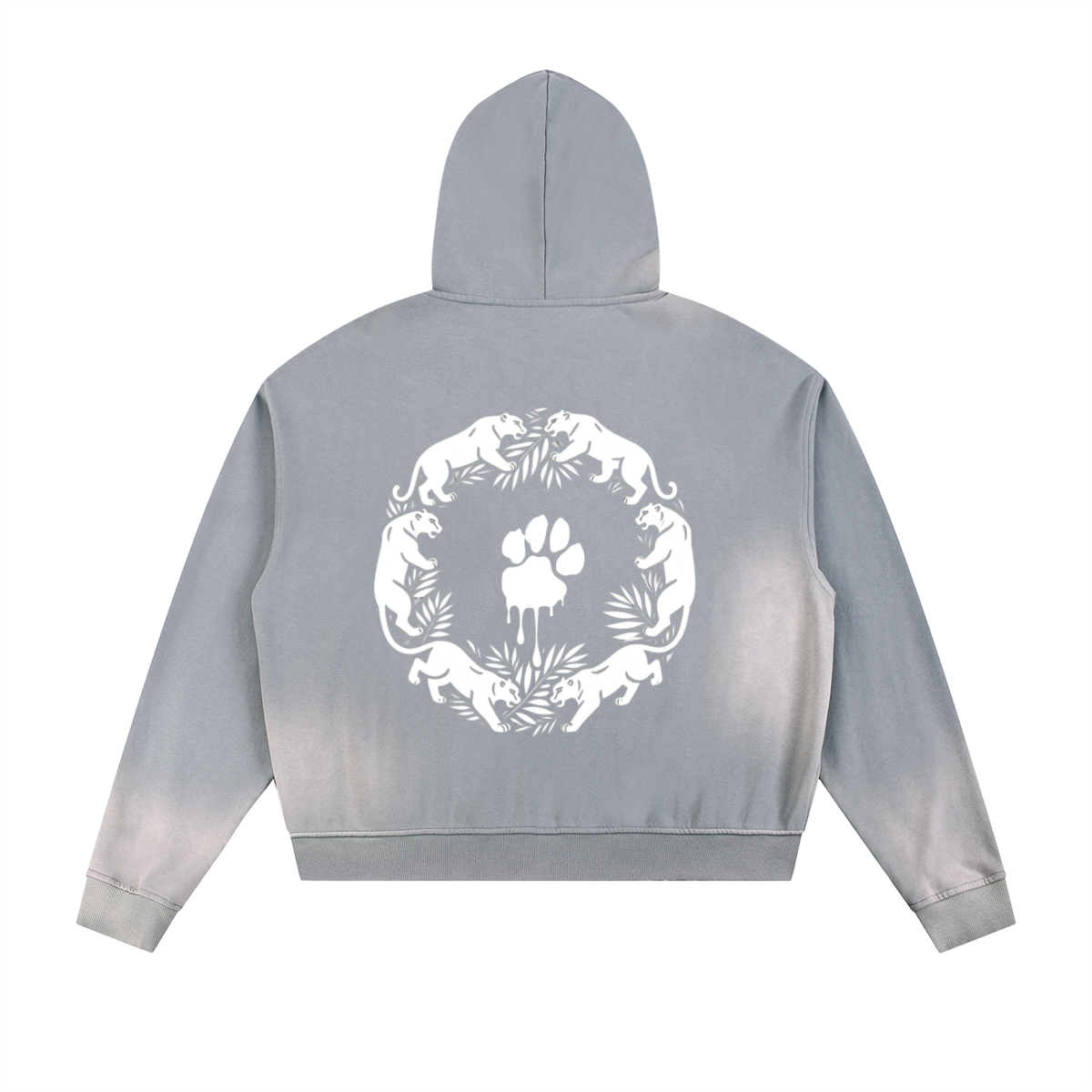 La Paw Inc. Paw Print Sun Fade Frayed Raw Edge Fleece Zip Hoodie