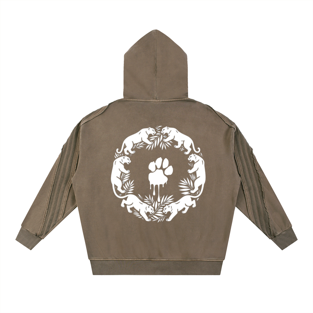 La Paw Inc. Paw Print Snow Washed Tape Raw Edge Zip Hoodie