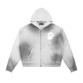 La Paw Inc. Paw Print Sun Fade Frayed Raw Edge Fleece Zip Hoodie