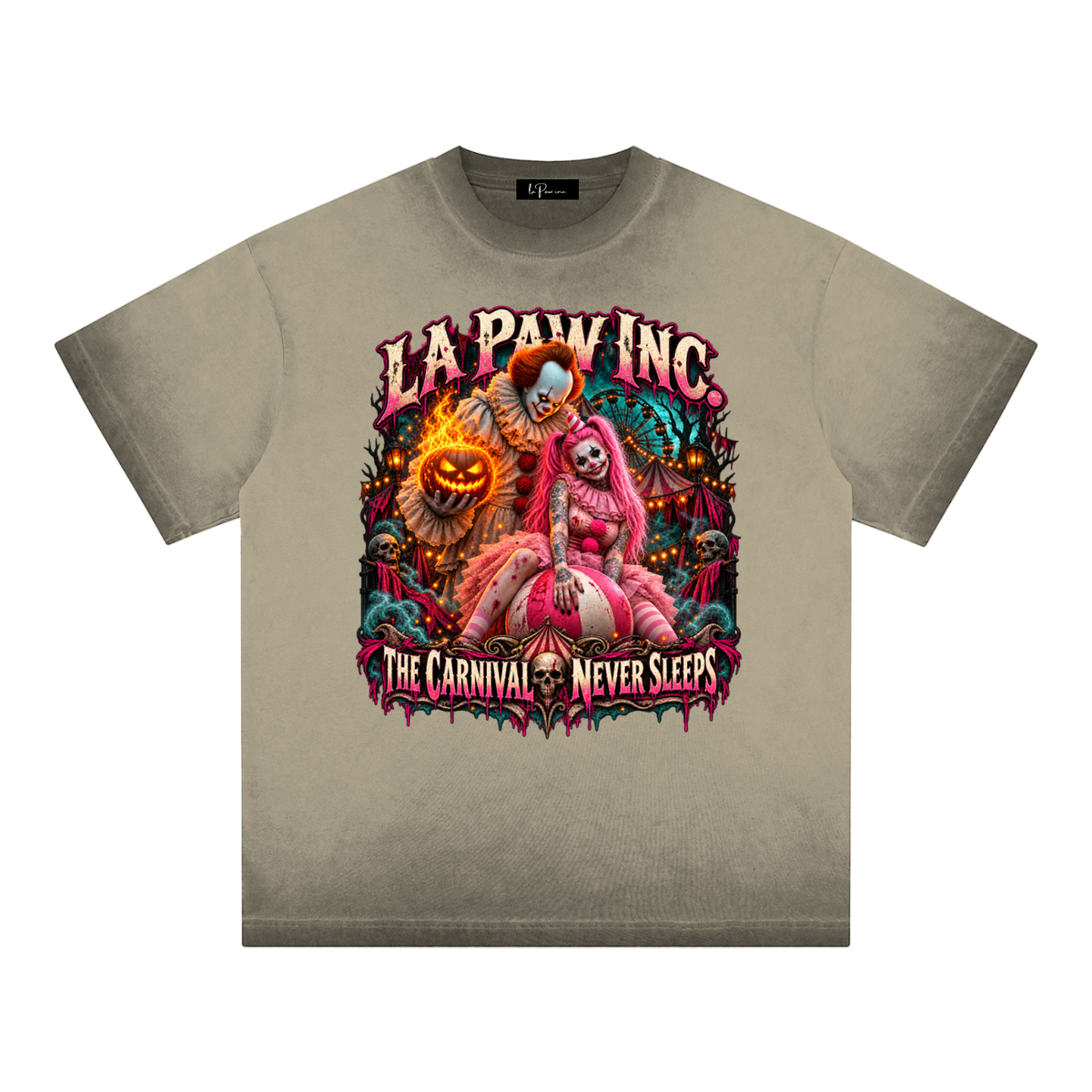 La Paw Inc. The Carnival Never Sleeps Reverse Dyed Loose Cotton T-Shirt