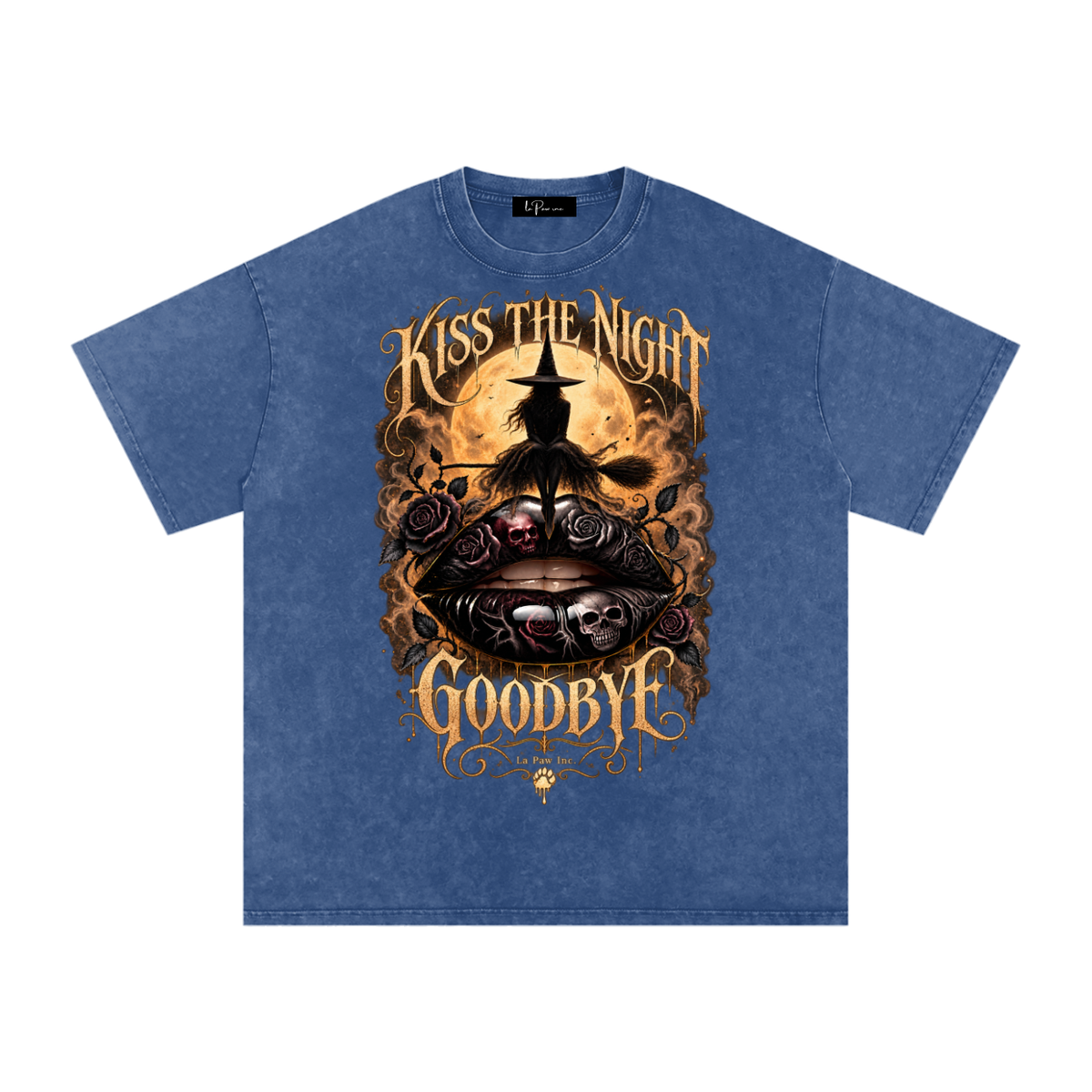 La Paw Inc. Kiss The Night Goodbye Snow Washed Oversized Cotton T-Shirt