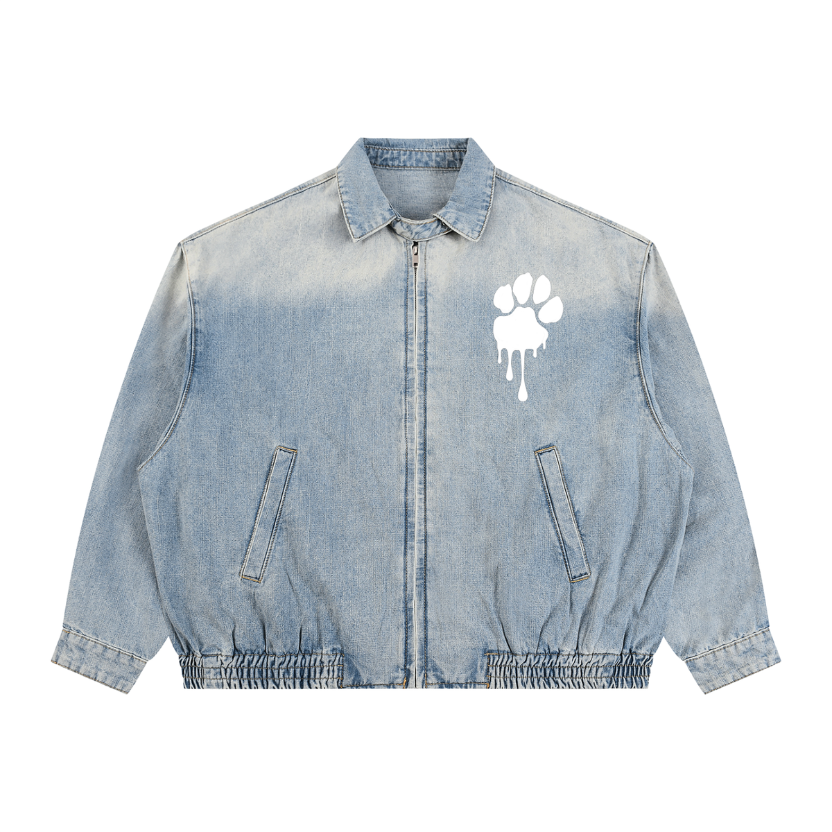 La Paw Inc. Paw Print Unisex Vintage Wash Full-Zip Denim Jacket