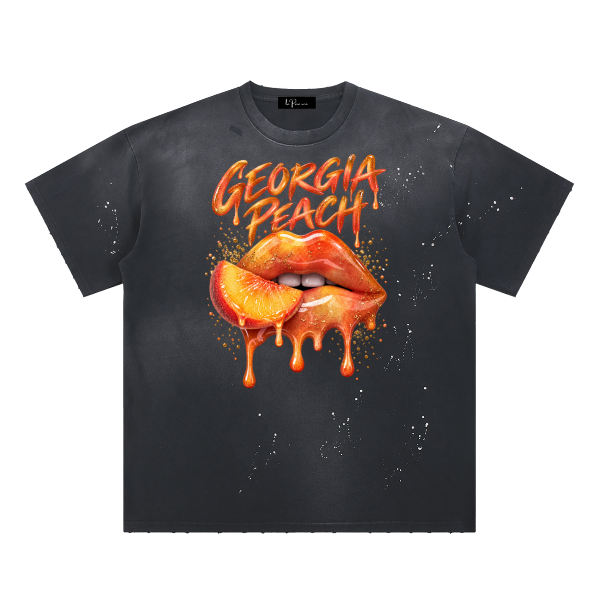 La Paw Inc. Georgia Peach Hand-Frayed Sunfade Paint Splatter T-Shirt