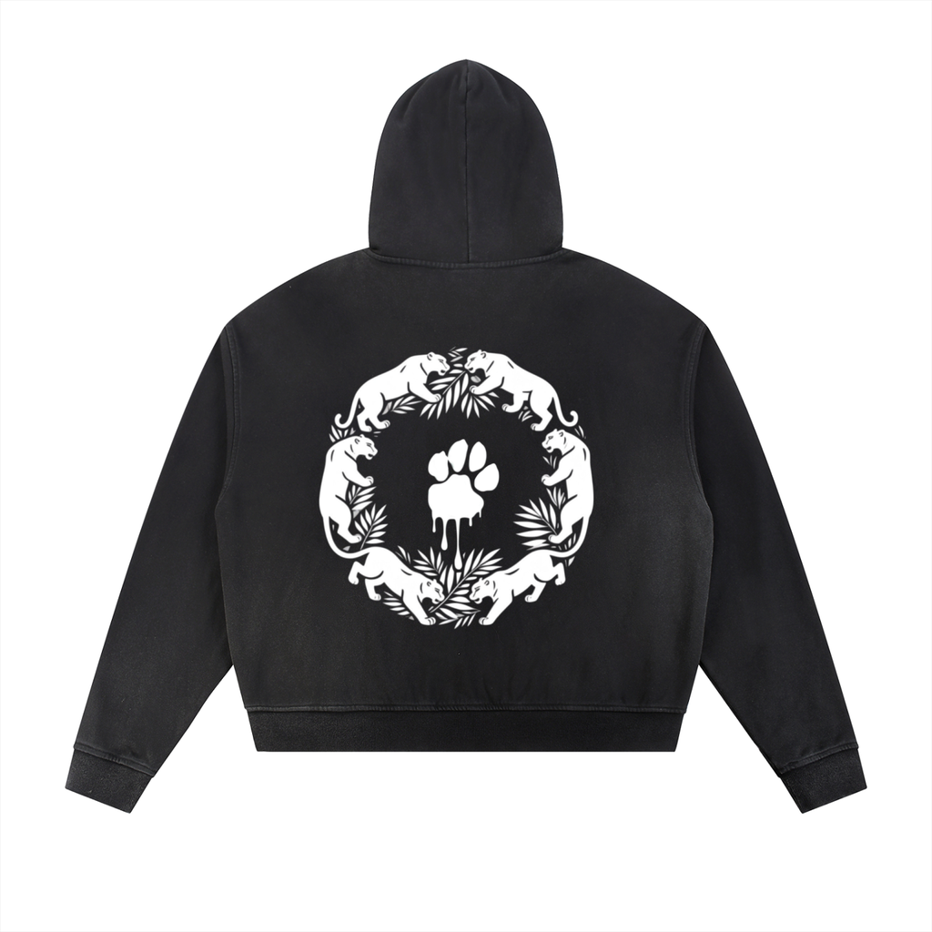 La Paw Inc. Paw Print Sun Fade Frayed Raw Edge Fleece Zip Hoodie