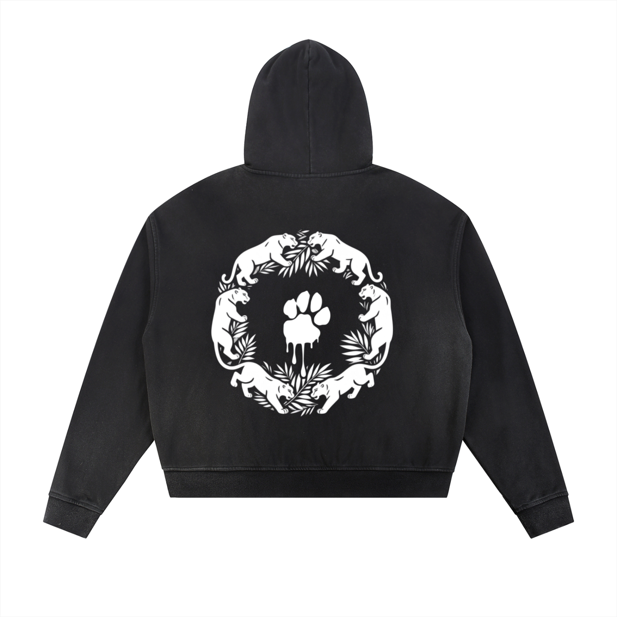 La Paw Inc. Paw Print Sun Fade Frayed Raw Edge Fleece Zip Hoodie