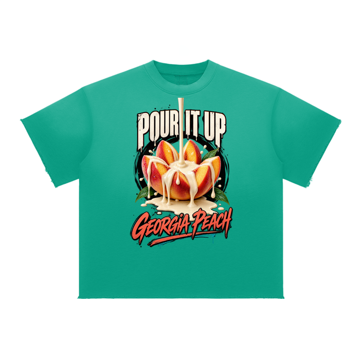 La Paw Inc. Pour It Up Georgia Peach  Sun Fade Raw Edge T-Shirt