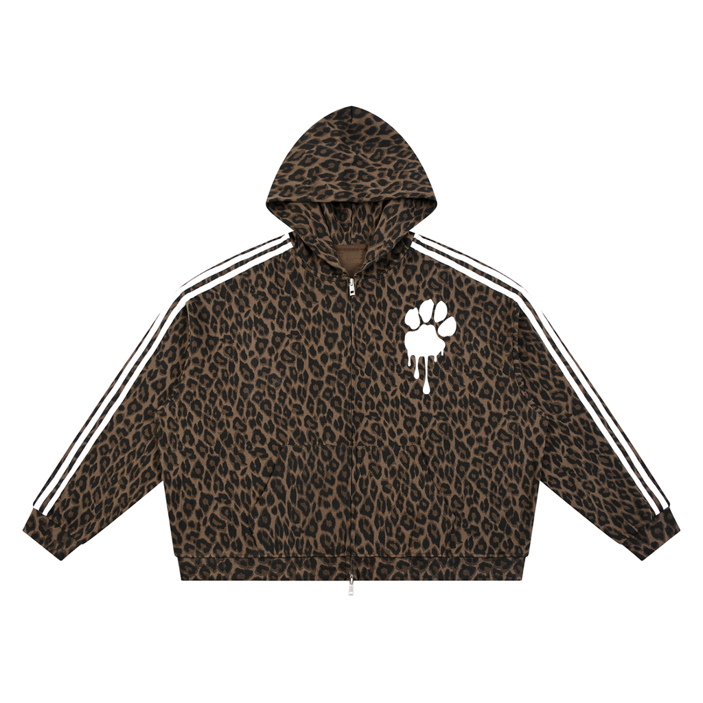 La Paw Inc. Paw Print Unisex Leopard Full Zip Hoodie