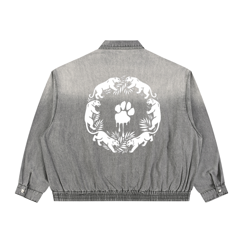 La Paw Inc. Paw Print Unisex Vintage Wash Full-Zip Denim Jacket
