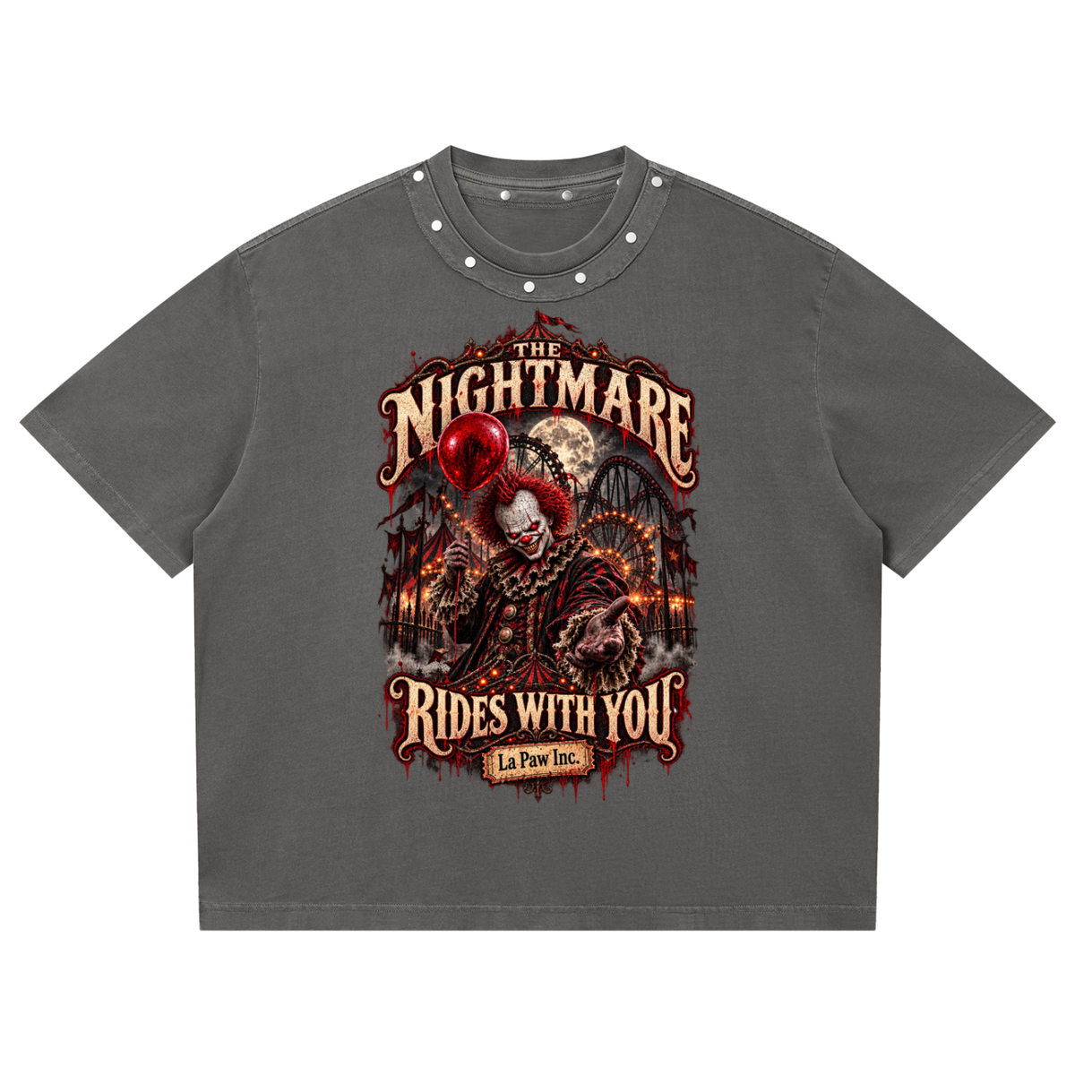 La Paw Inc. The Nightmare Ride with You Unisex Washed Boxy Studded T-Shirt