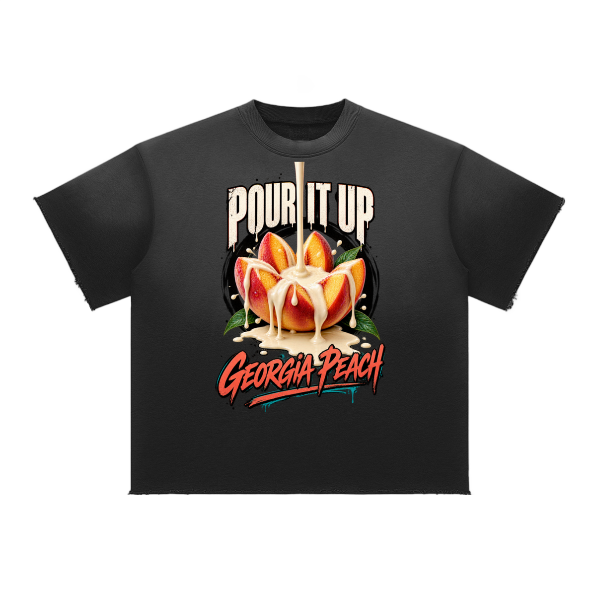 La Paw Inc. Pour It Up Georgia Peach  Sun Fade Raw Edge T-Shirt