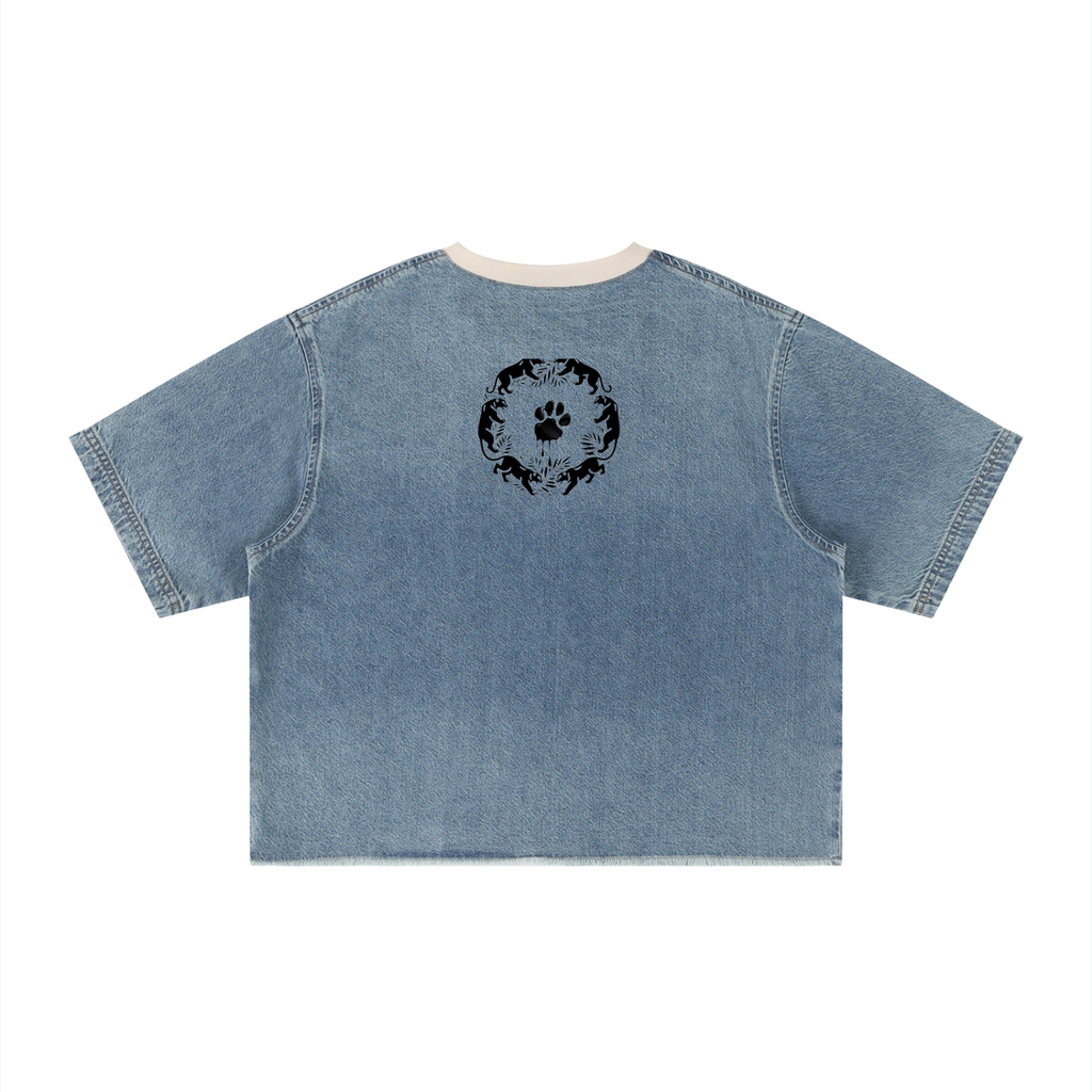 La Paw Inc. Unisex Vintage Wash Boxy Raw Hem Denim T-Shirt