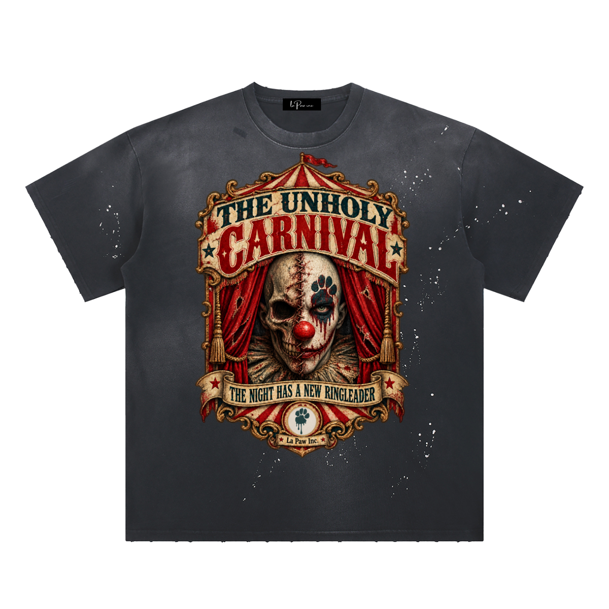 La Paw Inc. The Unholy Carnival Hand-Frayed Sunfade Paint Splatter T-Shirt