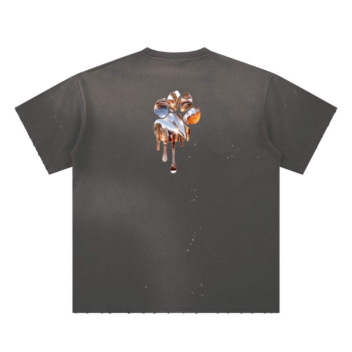 La Paw Inc. Georgia Peach Hand-Frayed Sunfade Paint Splatter T-Shirt