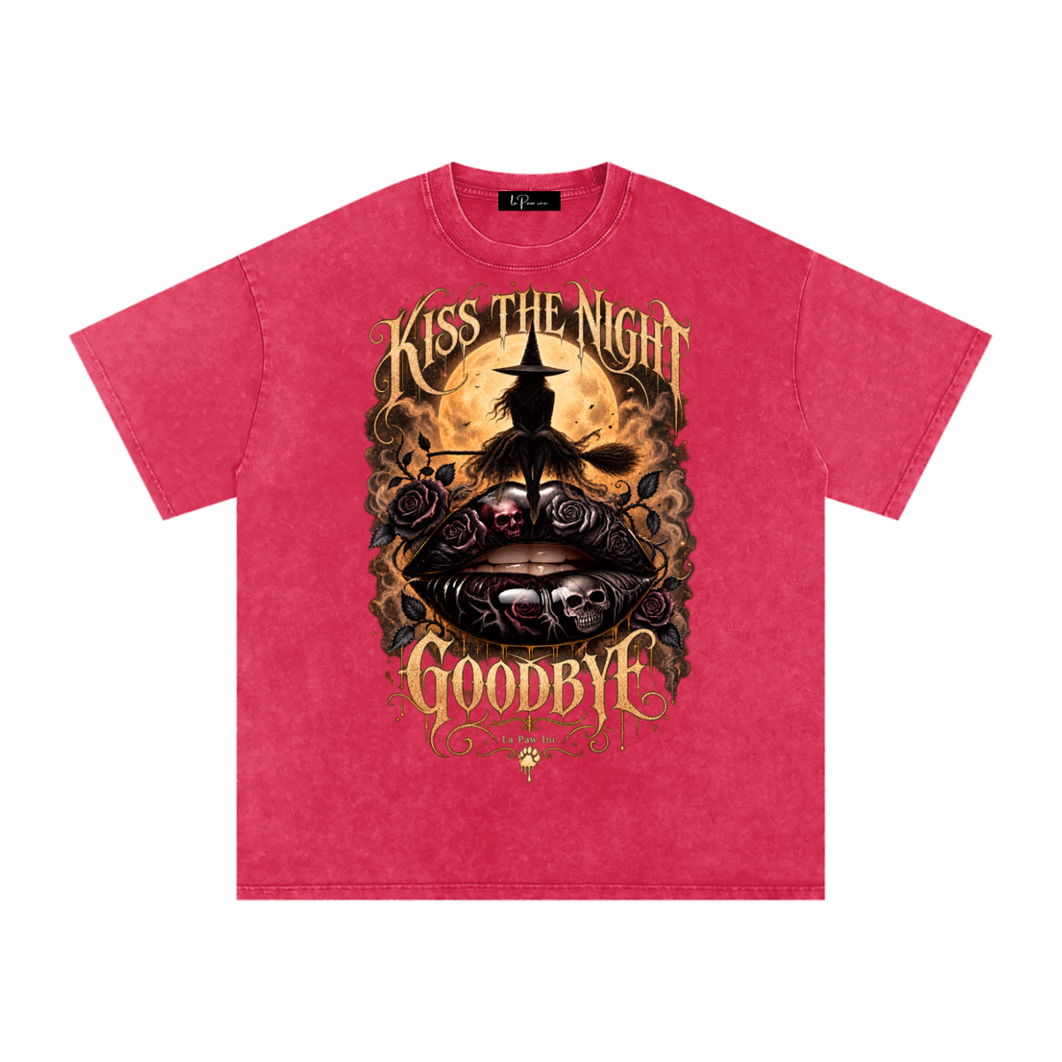 La Paw Inc. Kiss The Night Goodbye Snow Washed Oversized Cotton T-Shirt