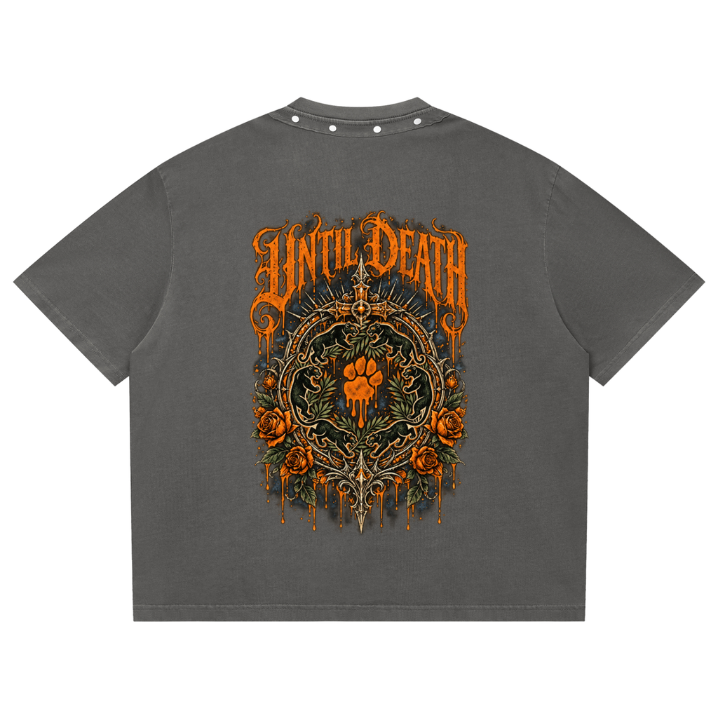 La Paw Inc. Death Has A Sweet Tooth Unisex Washed Boxy Studded T-Shirt