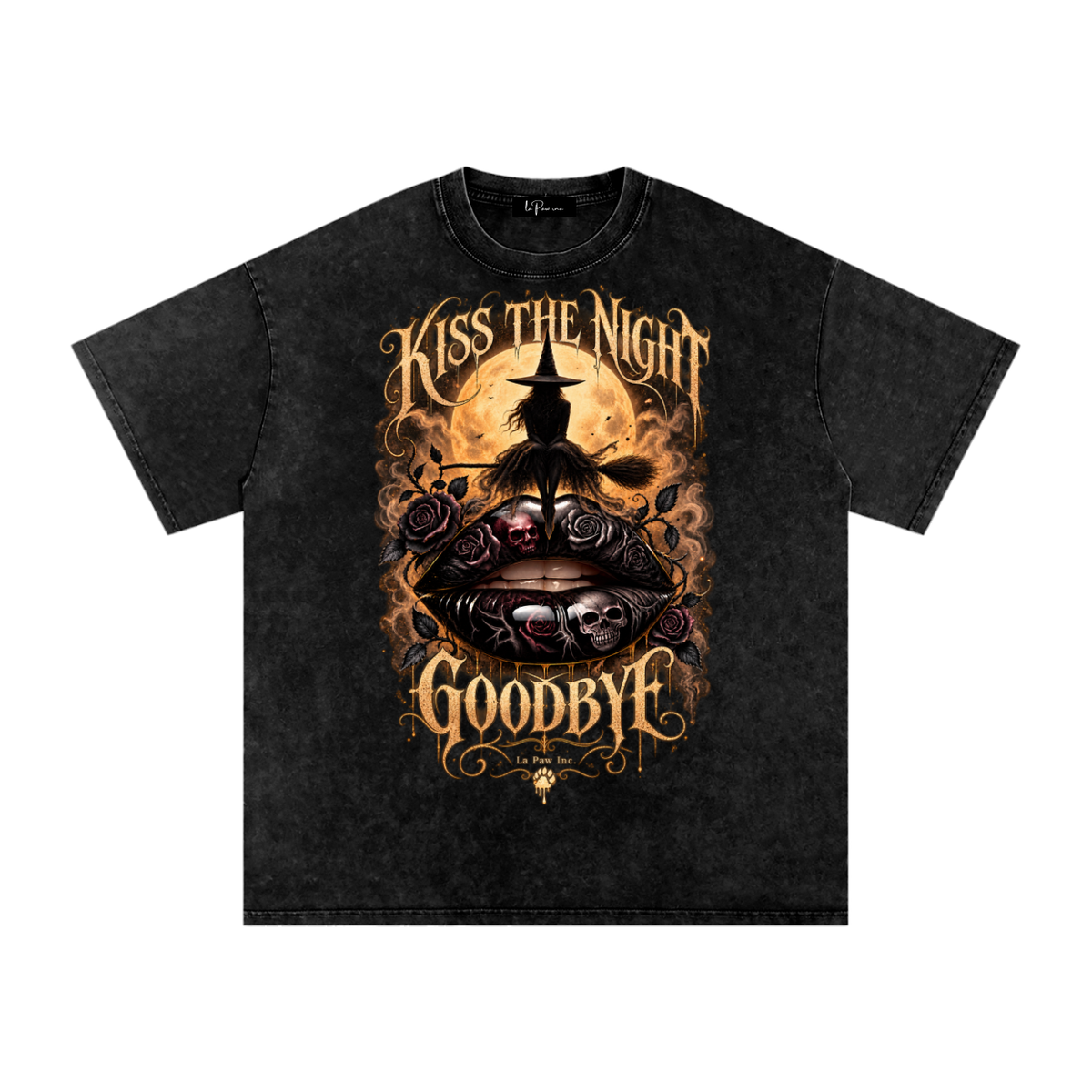 La Paw Inc. Kiss The Night Goodbye Snow Washed Oversized Cotton T-Shirt