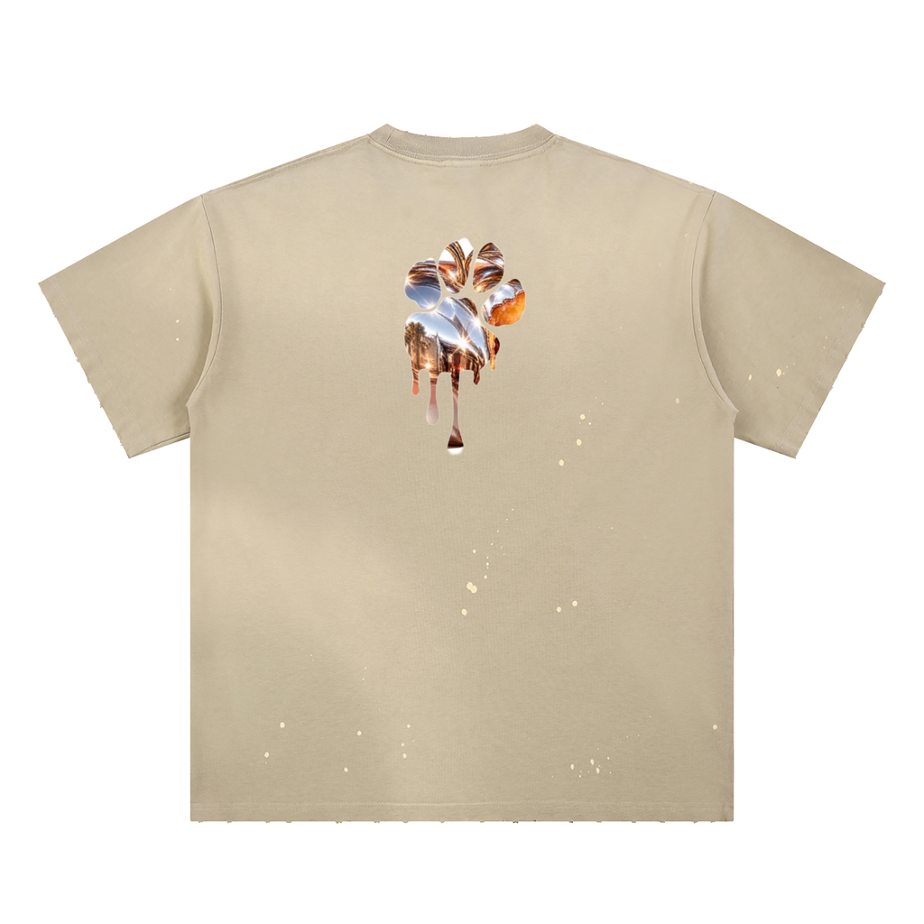 La Paw Inc. Georgia Peach Hand-Frayed Sunfade Paint Splatter T-Shirt