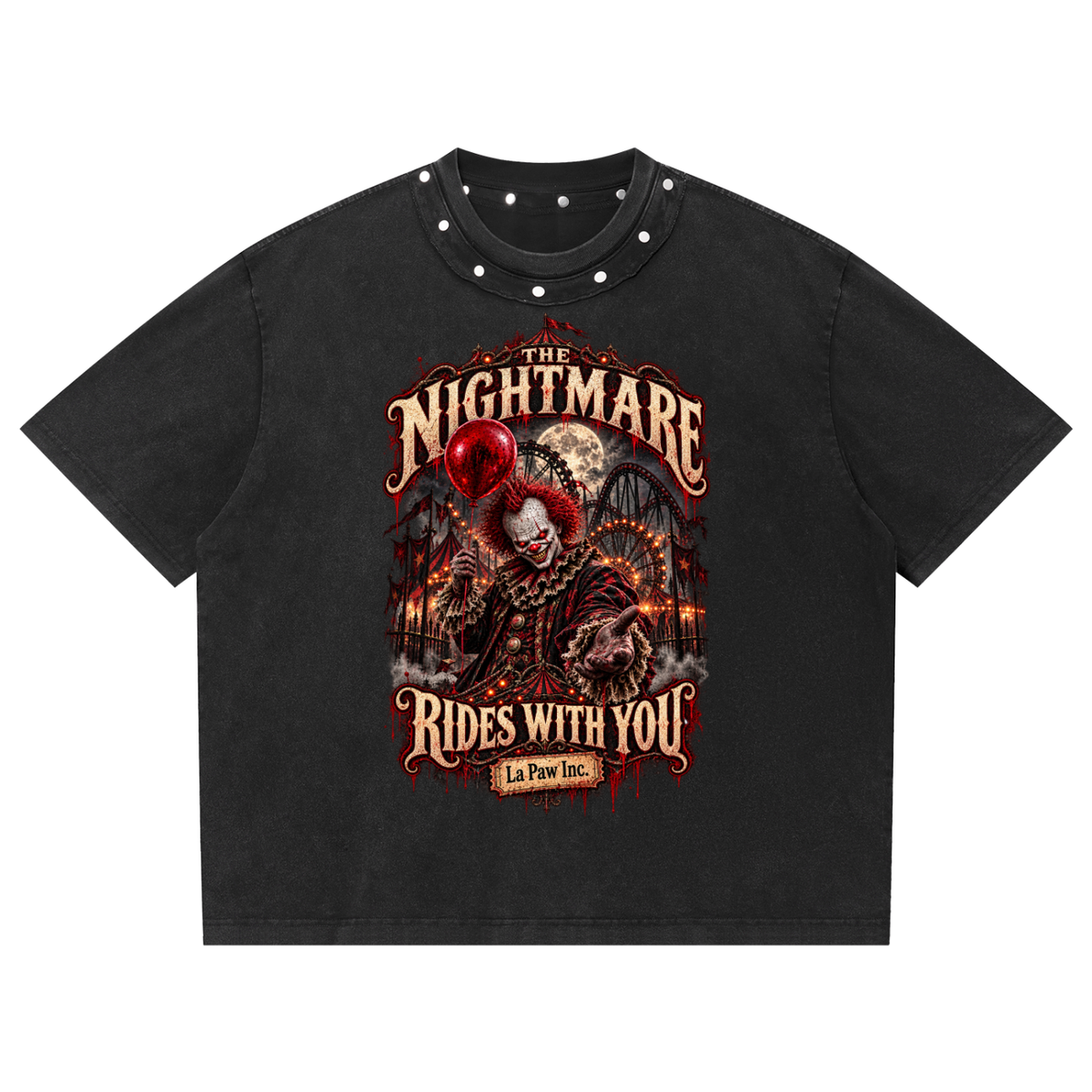 La Paw Inc. The Nightmare Ride with You Unisex Washed Boxy Studded T-Shirt