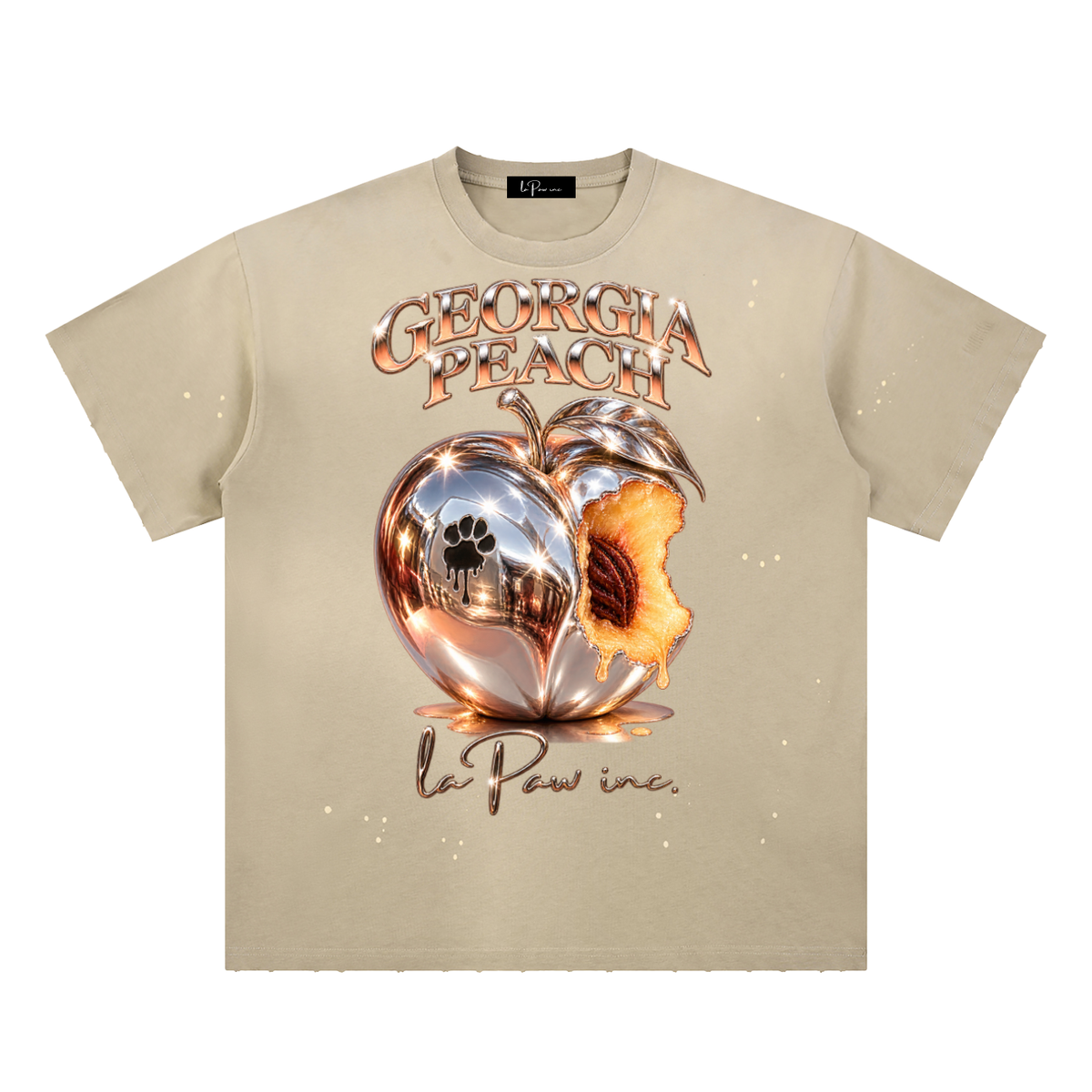 La Paw Inc. Georgia Peach Hand-Frayed Sunfade Paint Splatter T-Shirt