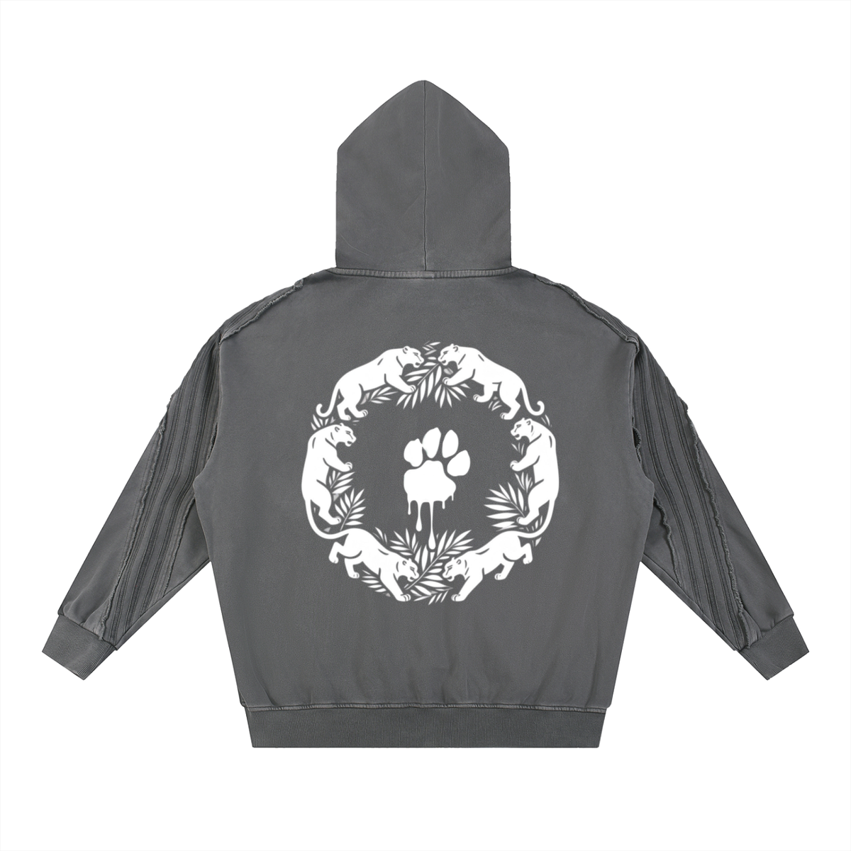 La Paw Inc. Paw Print Snow Washed Tape Raw Edge Zip Hoodie