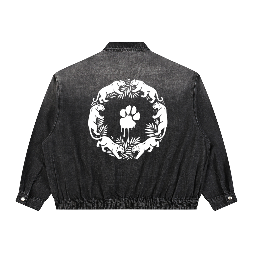 La Paw Inc. Paw Print Unisex Vintage Wash Full-Zip Denim Jacket
