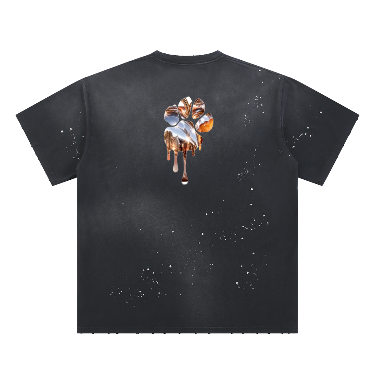 La Paw Inc. Georgia Peach Hand-Frayed Sunfade Paint Splatter T-Shirt