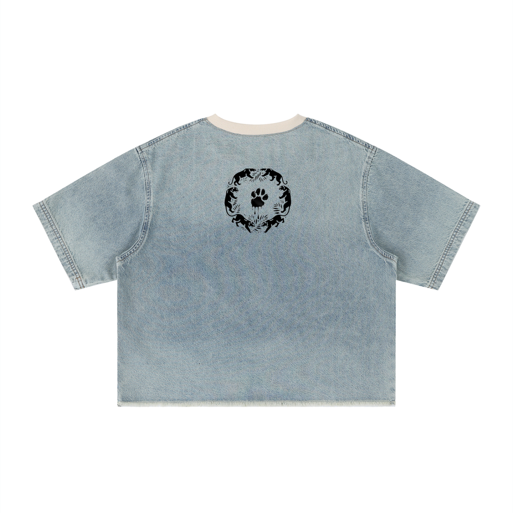 La Paw Inc. Unisex Vintage Wash Boxy Raw Hem Denim T-Shirt