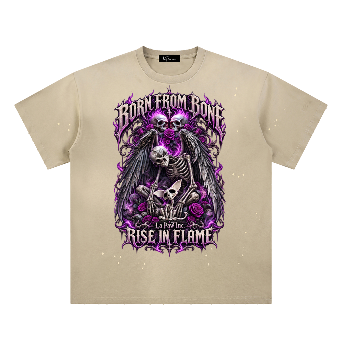 La Paw Inc. Born From Bones Hand-Frayed Sunfade Paint Splatter T-Shirt