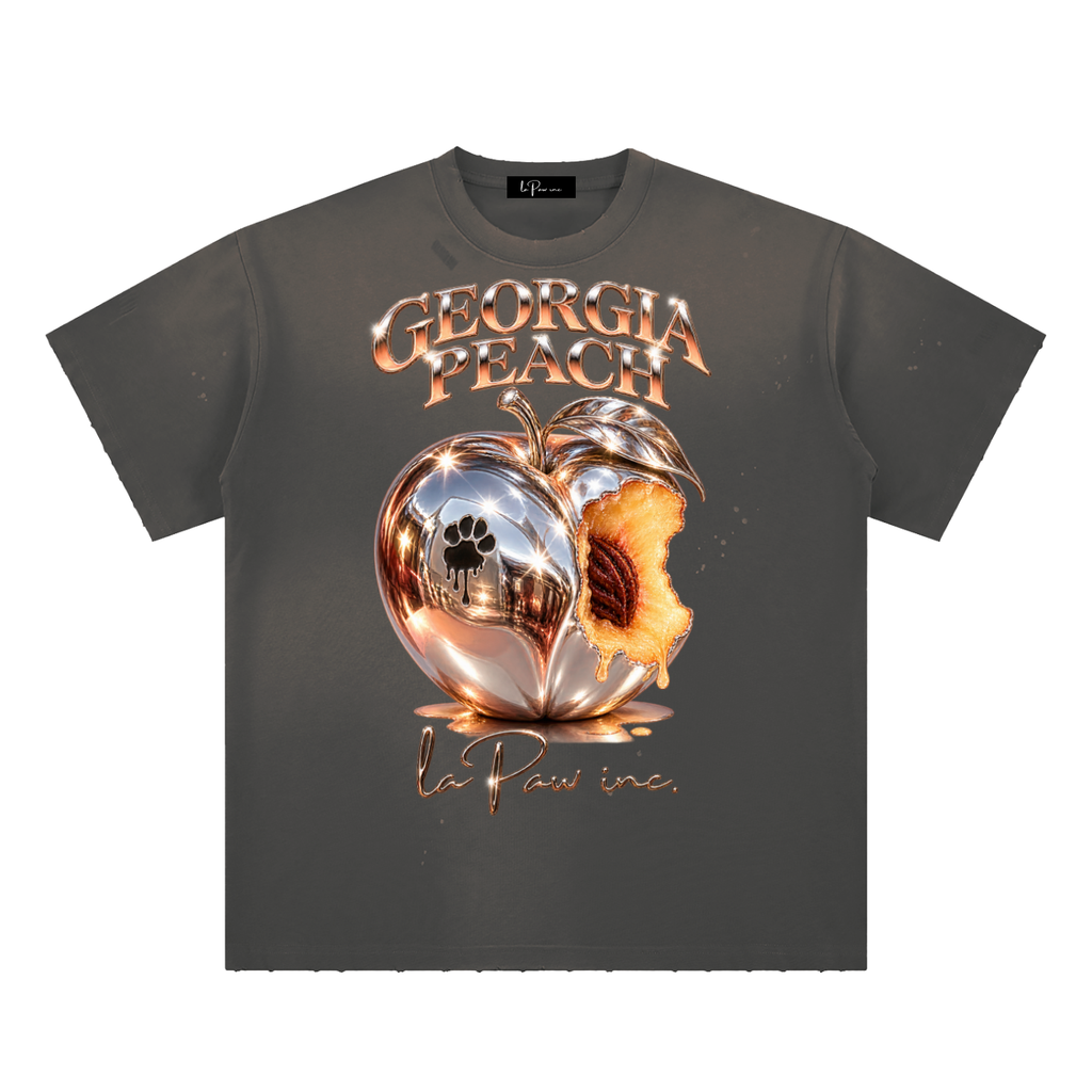 La Paw Inc. Georgia Peach Hand-Frayed Sunfade Paint Splatter T-Shirt