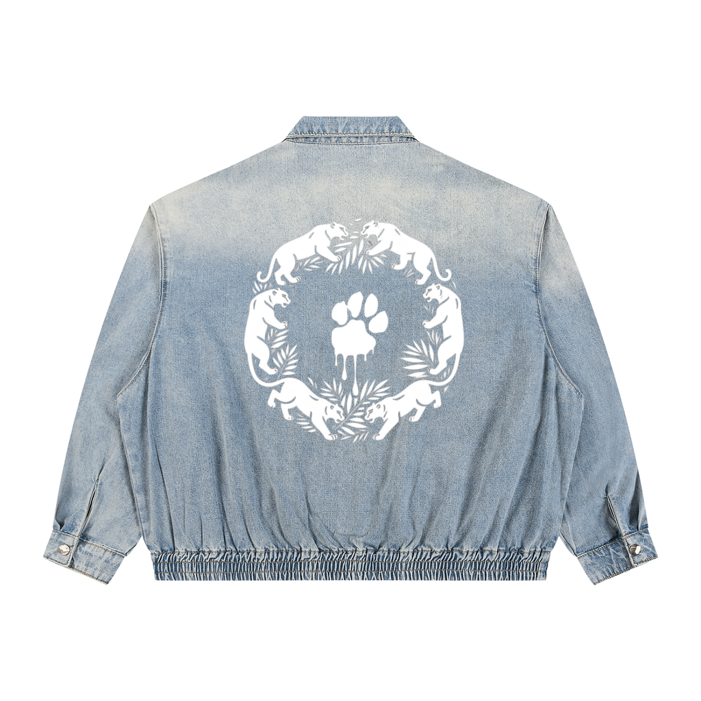 La Paw Inc. Paw Print Unisex Vintage Wash Full-Zip Denim Jacket