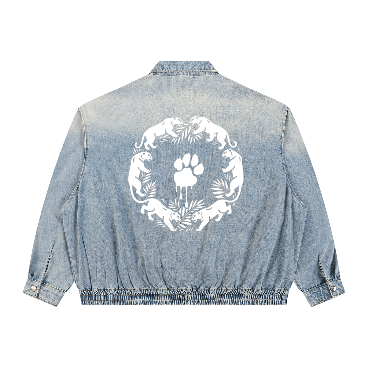 La Paw Inc. Paw Print Unisex Vintage Wash Full-Zip Denim Jacket