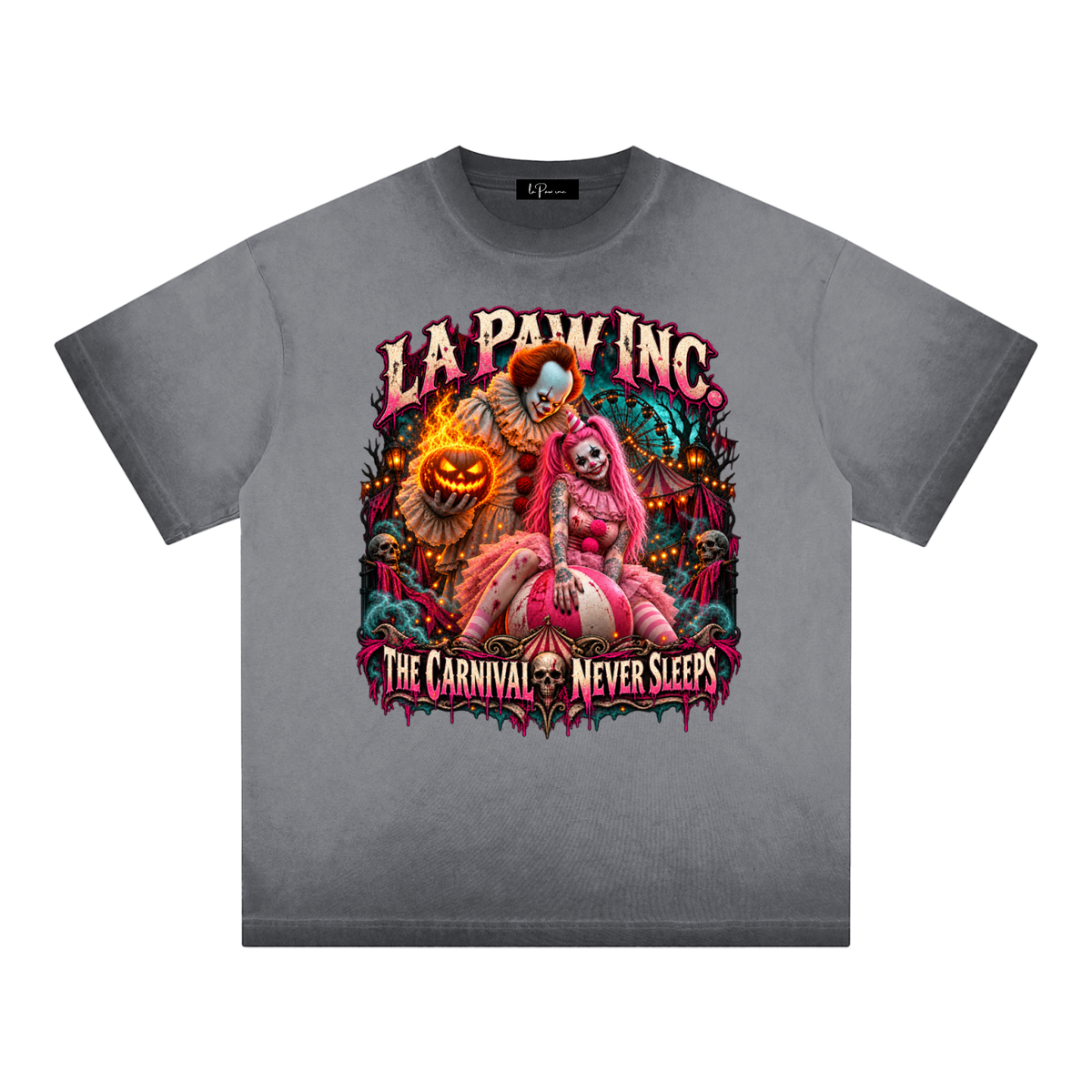 La Paw Inc. The Carnival Never Sleeps Reverse Dyed Loose Cotton T-Shirt